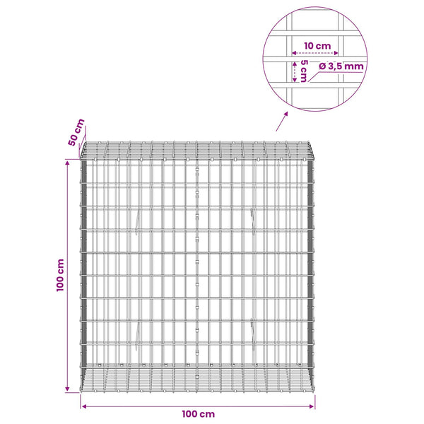 Gabion 3,5 mm Langasta ja 5x10 cm Verkkosta 100x50x100 cm