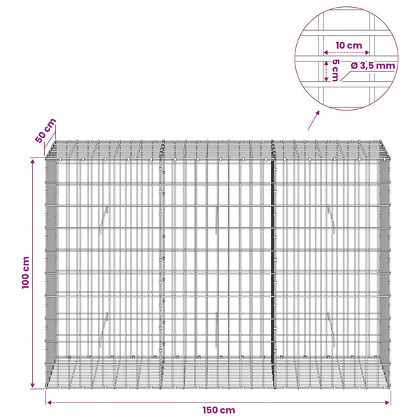 Gabion 3,5 mm Langasta ja 5x10 cm Verkkosta 150x50x100 cm