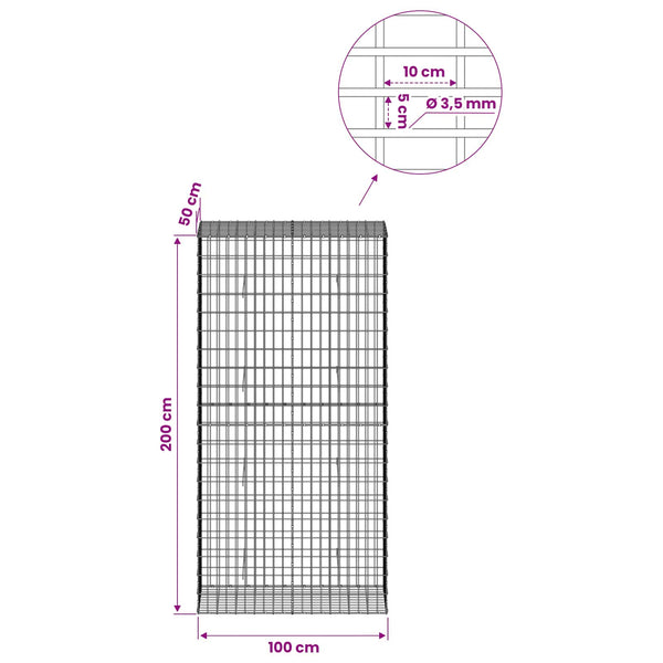 Gabion 3,5 mm Langasta ja 5x10 cm Verkkosta 100x50x200 cm