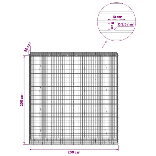 Gabion 3,5 mm Langasta ja 5x10 cm Verkkosta 200x50x200 cm