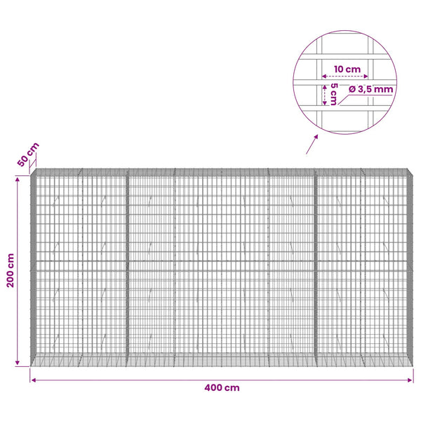 Gabion 3,5 mm Langasta ja 5x10 cm Verkkosta 400x50x200 cm