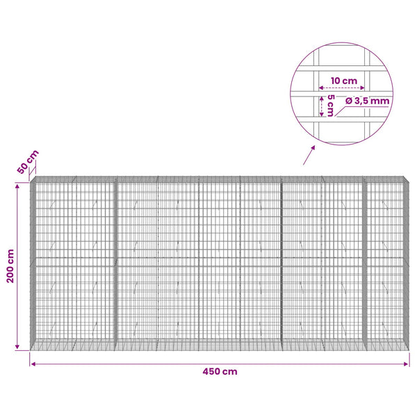 Gabion 3,5 mm Langasta ja 5x10 cm Verkkosta 450x50x200 cm