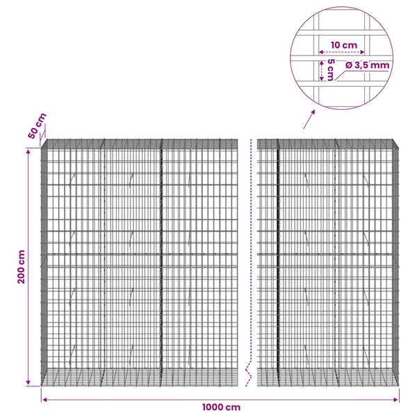 Gabion 3,5 mm Langasta ja 5x10 cm Verkkosta 1000x50x200 cm