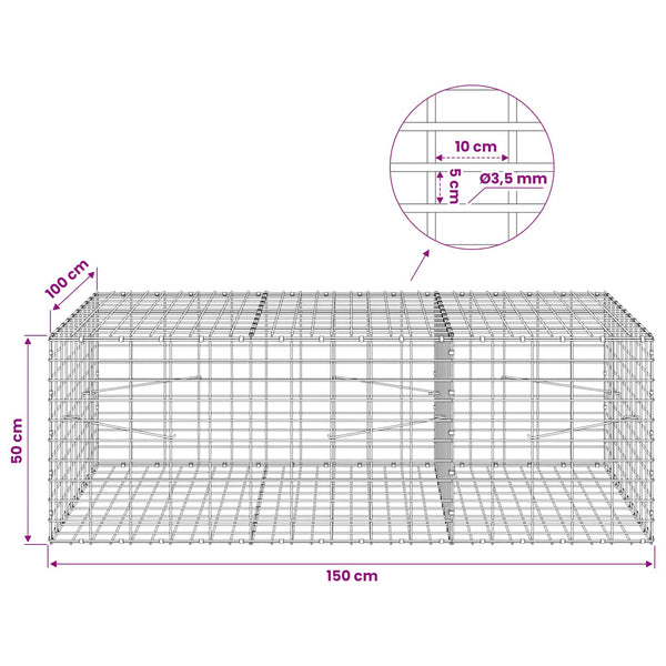 Gabion 3,5 mm Langasta ja 5x10 cm Verkkosta 150x100x50 cm