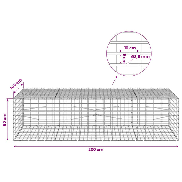 Gabion 3,5 mm Langasta ja 5x10 cm Verkkosta 200x100x50 cm