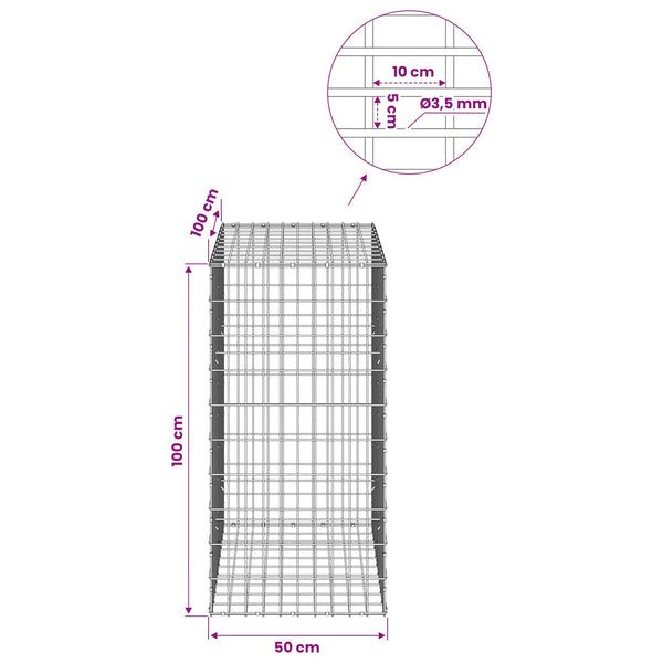 Gabion 3,5 mm Langasta ja 5x10 cm Verkkosta 50x100x100 cm