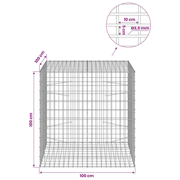 Gabion 3,5 mm Langasta ja 5x10 cm Verkkosta 100x100x100 cm