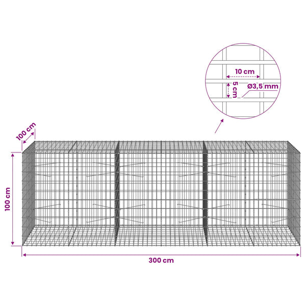 Gabion 3,5 mm Langasta ja 5x10 cm Verkkosta 300x100x100 cm