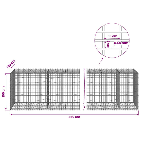 Gabion 3,5 mm Langasta ja 5x10 cm Verkkosta 350x100x100 cm