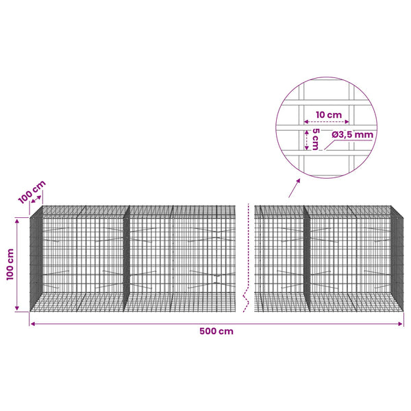 Gabion 3,5 mm Langasta ja 5x10 cm Verkkosta 500x100x100 cm