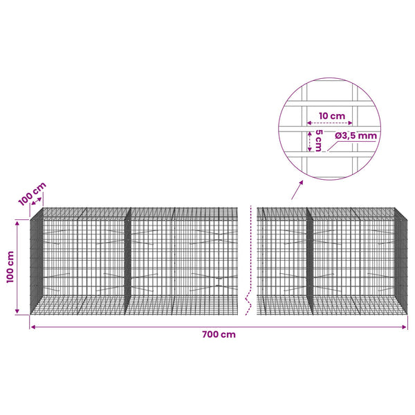 Gabion 3,5 mm Langasta ja 5x10 cm Verkkosta 700x100x100 cm