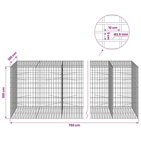Gabion 3,5 mm Langasta ja 5x10 cm Verkkosta 750x100x100 cm