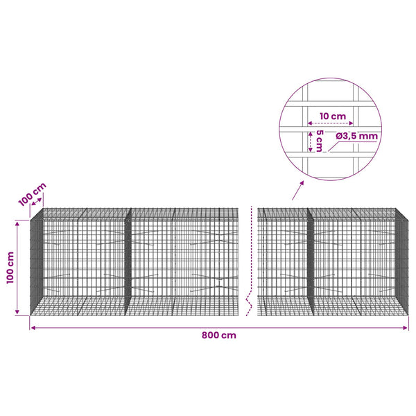 Gabion 3,5 mm Langasta ja 5x10 cm Verkkosta 800x100x100 cm