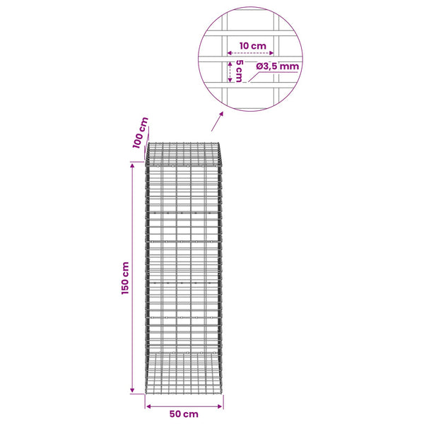 Gabion 3,5 mm Langasta ja 5x10 cm Verkkosta 50x100x150 cm