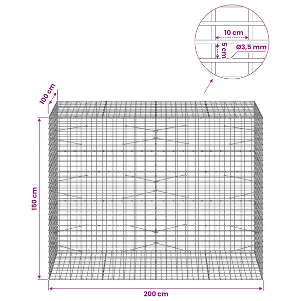 Gabion 3,5 mm Langasta ja 5x10 cm Verkkosta 200x100x150 cm