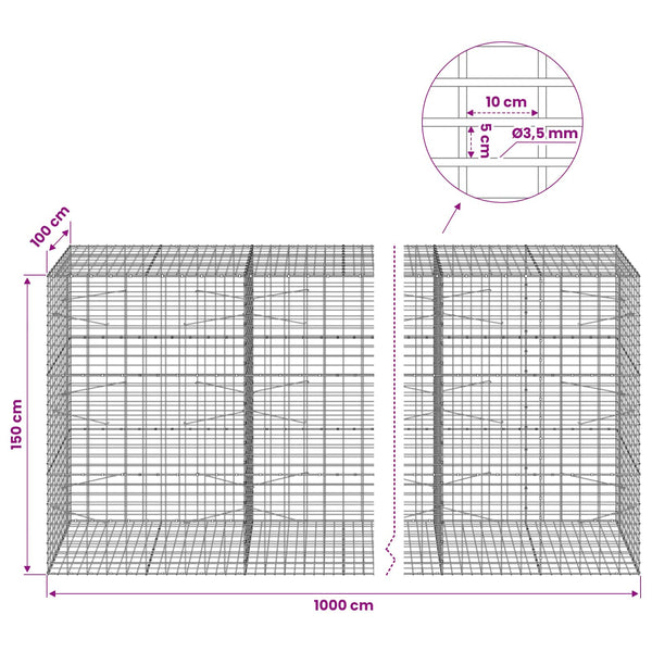 Gabion 3,5 mm Langasta ja 5x10 cm Verkkosta 1000x100x150 cm