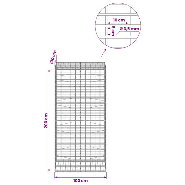 Gabion 3,5 mm Langasta ja 5x10 cm Verkkosta 100x100x200 cm