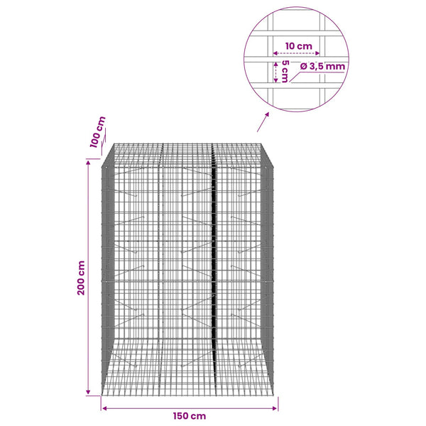 Gabion 3,5 mm Langasta ja 5x10 cm Verkkosta 150x100x200 cm
