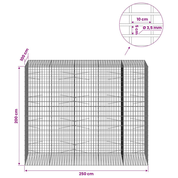 Gabion 3,5 mm Langasta ja 5x10 cm Verkkosta 250x100x200 cm