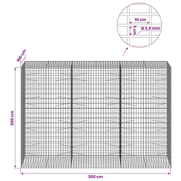 Gabion 3,5 mm Langasta ja 5x10 cm Verkkosta 300x100x200 cm