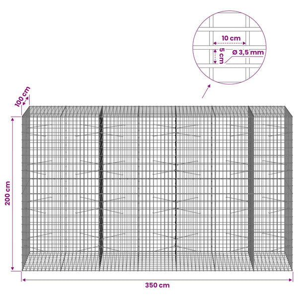 Gabion 3,5 mm Langasta ja 5x10 cm Verkkosta 350x100x200 cm