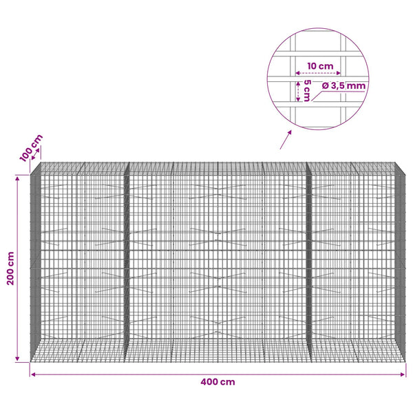 Gabion 3,5 mm Langasta ja 5x10 cm Verkkosta 400x100x200 cm