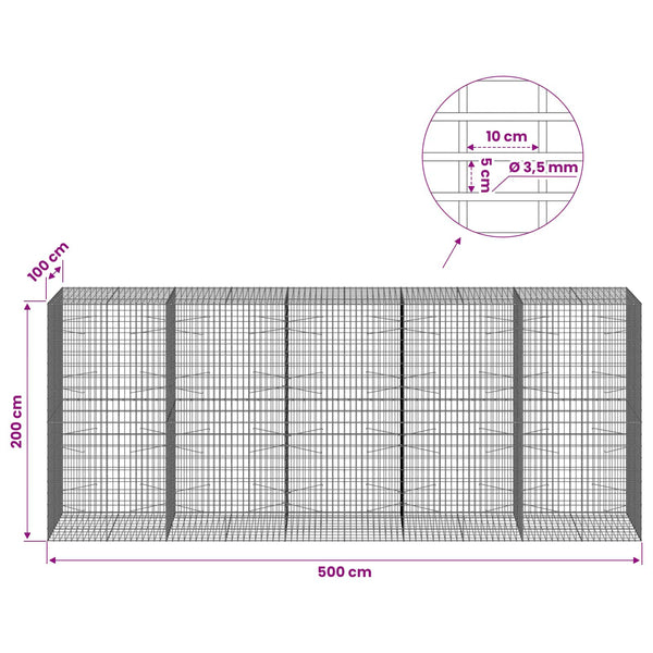 Gabion 3,5 mm Langasta ja 5x10 cm Verkkosta 500x100x200 cm
