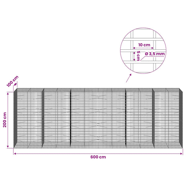 Gabion 3,5 mm Langasta ja 5x10 cm Verkkosta 600x100x200 cm