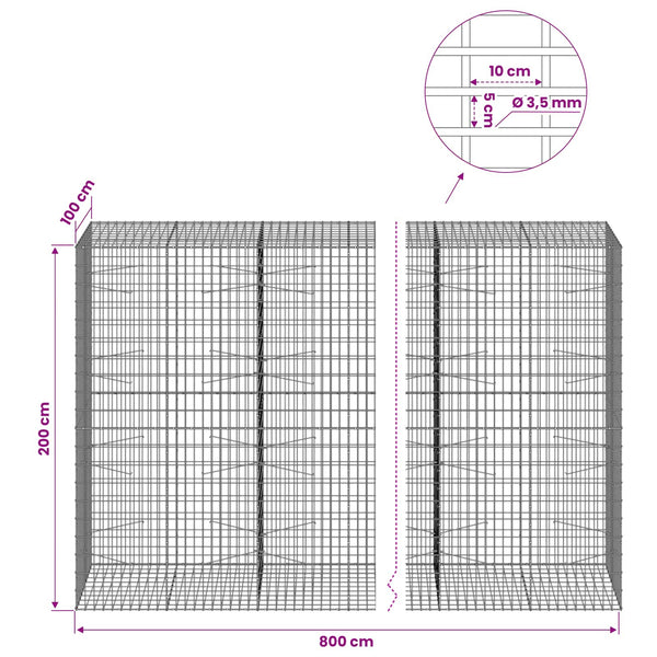 Gabion 3,5 mm Langasta ja 5x10 cm Verkkosta 800x100x200 cm