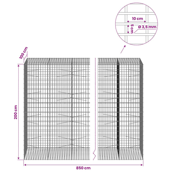 Gabion 3,5 mm Langasta ja 5x10 cm Verkkosta 850x100x200 cm