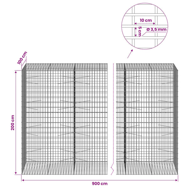 Gabion 3,5 mm Langasta ja 5x10 cm Verkkosta 900x100x200 cm
