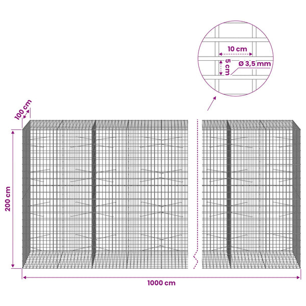 Gabion 3,5 mm Langasta ja 5x10 cm Verkkosta 1000x100x200 cm