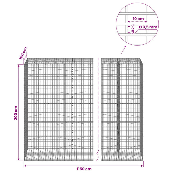 Gabion 3,5 mm Langasta ja 5x10 cm Verkkosta 1150x100x200 cm