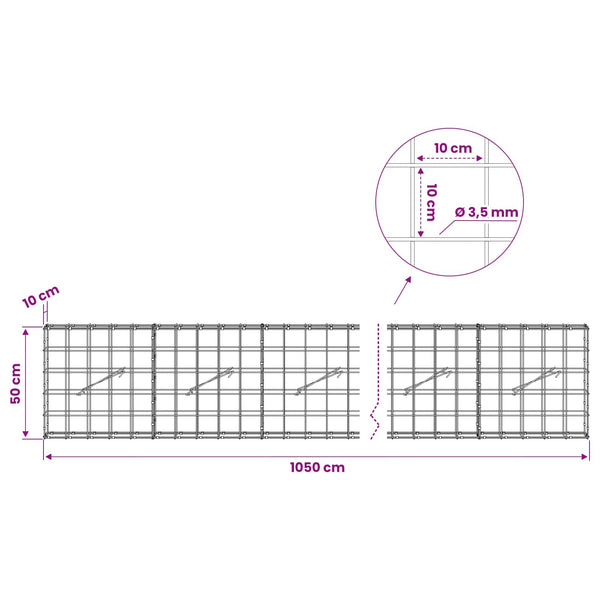 Gabion 3,5 mm langasta ja 10x10 cm verkosta 1050x10x50 cm