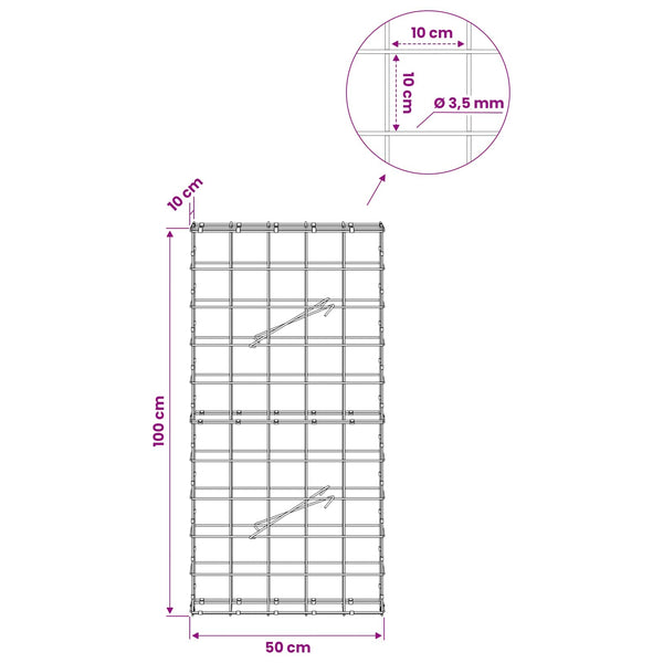 Gabion 3,5 mm langasta ja 10x10 cm verkosta 50x10x100 cm