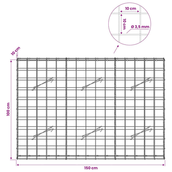 Gabion 3,5 mm langasta ja 10x10 cm verkosta 150x10x100 cm