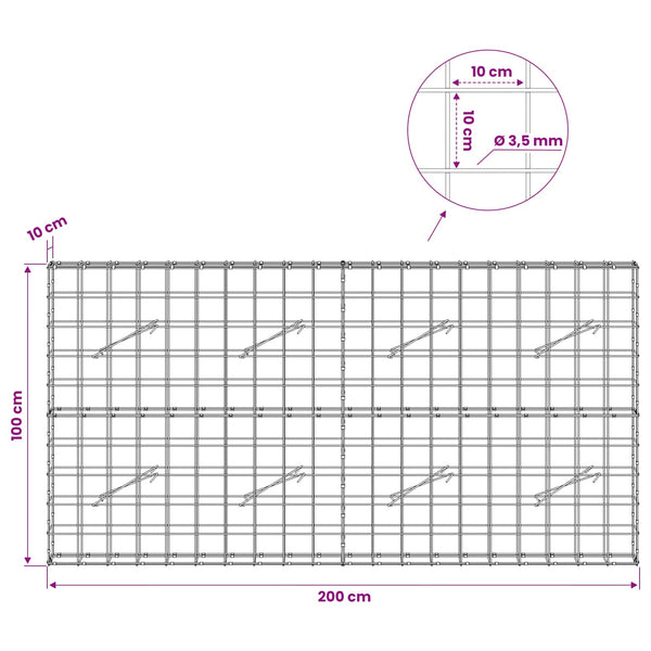Gabion 3,5 mm langasta ja 10x10 cm verkosta 200x10x100 cm