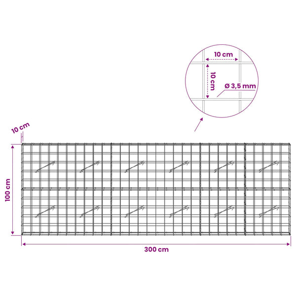 Gabion 3,5 mm langasta ja 10x10 cm verkosta 300x10x100 cm