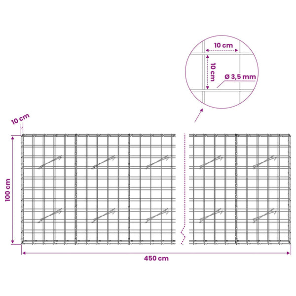 Gabion 3,5 mm langasta ja 10x10 cm verkosta 450x10x100 cm