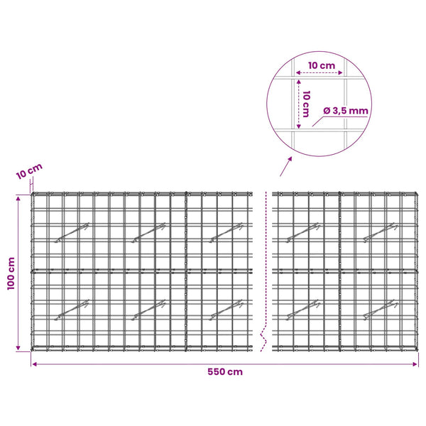 Gabion 3,5 mm langasta ja 10x10 cm verkosta 550x10x100 cm