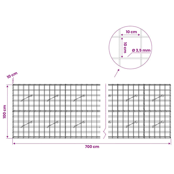 Gabion 3,5 mm langasta ja 10x10 cm verkosta 700x10x100 cm