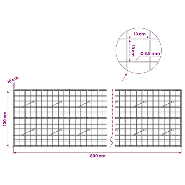 Gabion 3,5 mm langasta ja 10x10 cm verkosta 800x10x100 cm