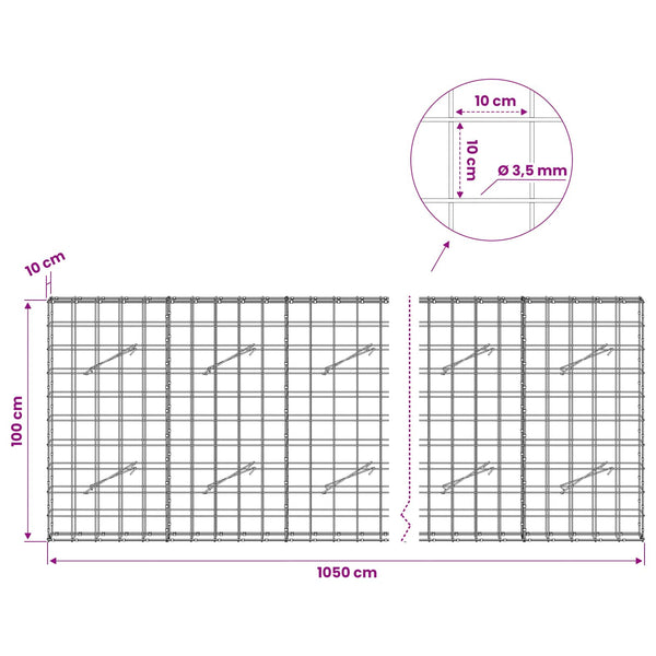 Gabion 3,5 mm langasta ja 10x10 cm verkosta 1050x10x100 cm