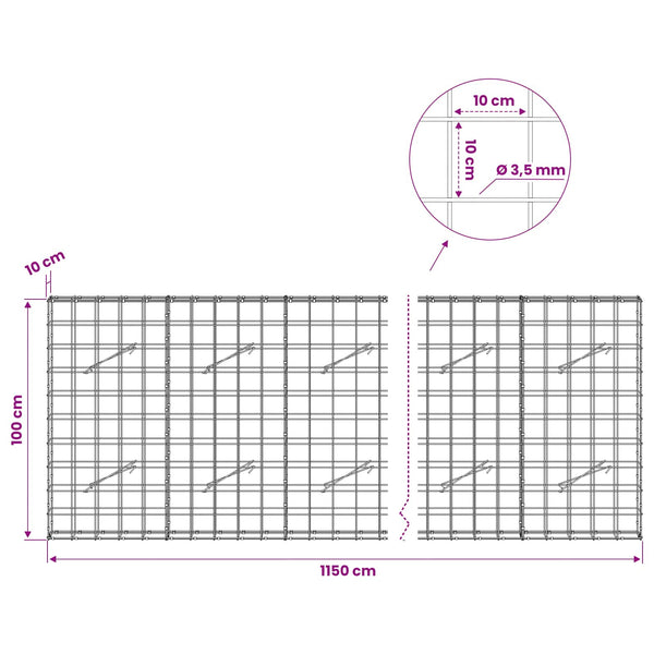 Gabion 3,5 mm langasta ja 10x10 cm verkosta 1150x10x100 cm