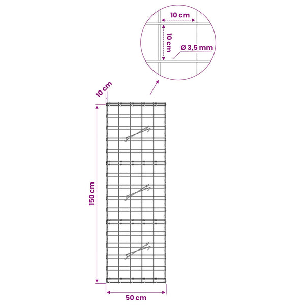 Gabion 3,5 mm langasta ja 10x10 cm verkosta 50x10x150 cm