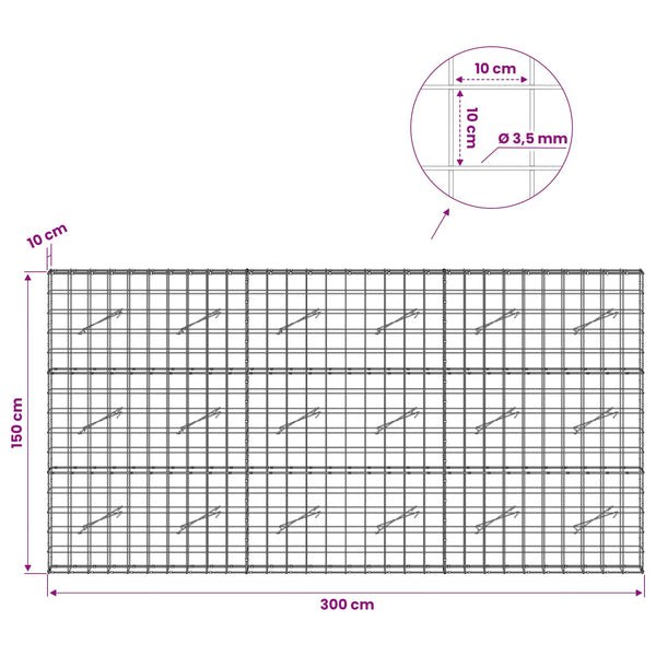 Gabion 3,5 mm langasta ja 10x10 cm verkosta 300x10x150 cm