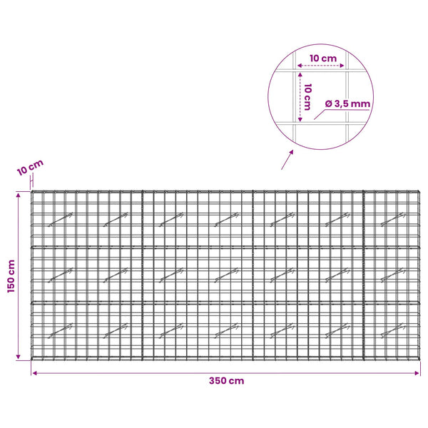 Gabion 3,5 mm langasta ja 10x10 cm verkosta 350x10x150 cm