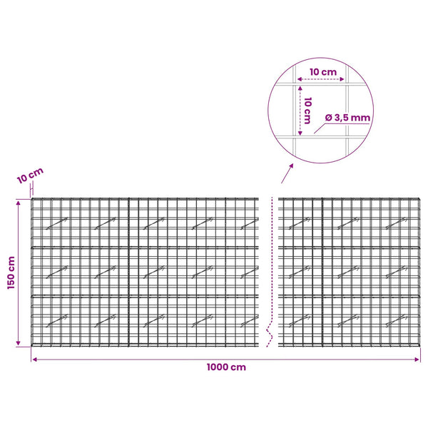 Gabion 3,5 mm langasta ja 10x10 cm verkosta 1000x10x150 cm
