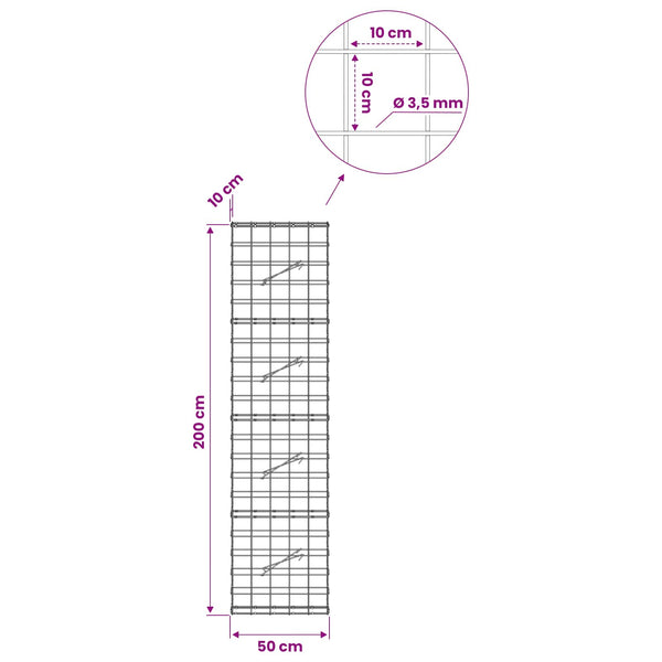 Gabion 3,5 mm langasta ja 10x10 cm verkosta 50x10x200 cm