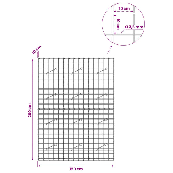 Gabion 3,5 mm langasta ja 10x10 cm verkosta 150x10x200 cm